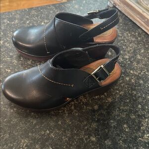 Black Leather Slingback Clogs